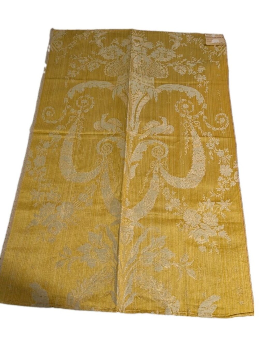 F.Bernard Jr Silk Linen Fabric Panel Damask Urn Medallion 24.8"x35.75"Midcentury